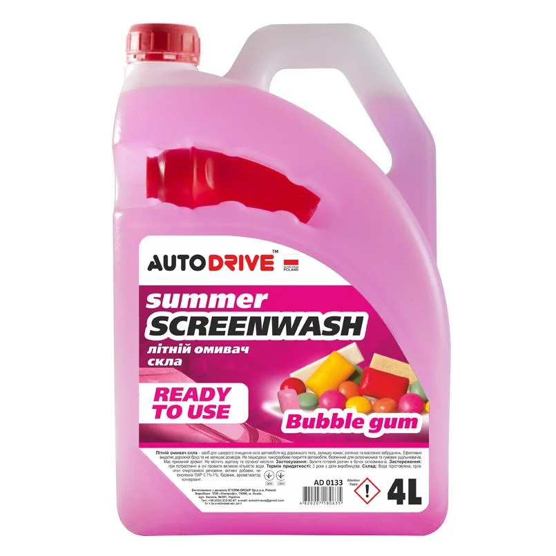 Auto Drive Омивач скла ЛІТНІЙ Summer Screen Wash "Bubble Gum" 4л (AD0133)
