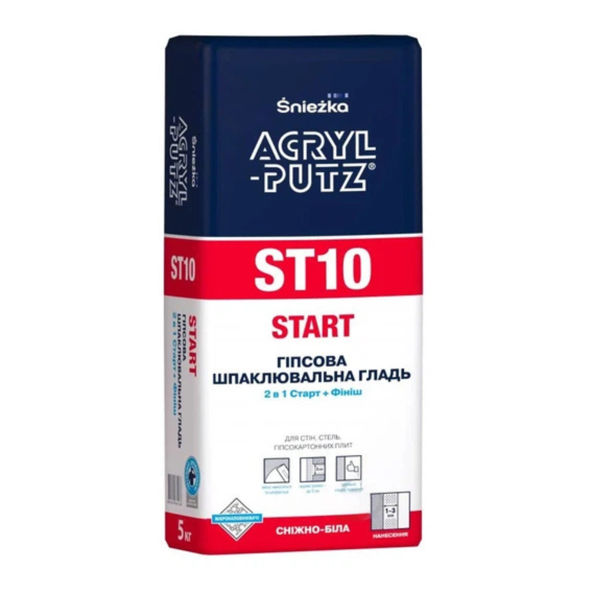 Sniezka Acryl-Putz ST-10 Start (2w1) (1-3мм)  5кг сніжно-біла гіпсова