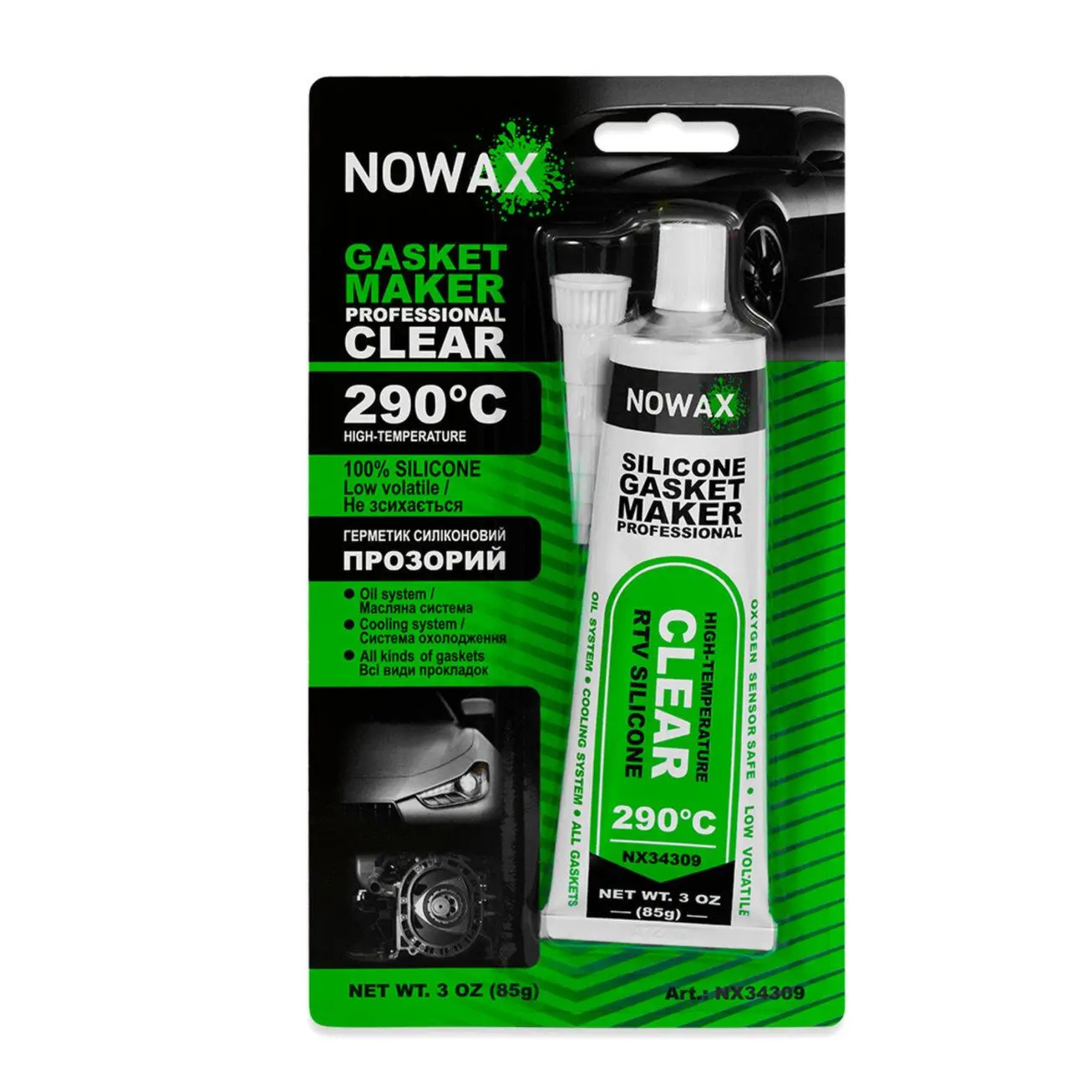 NowaX 34309 Герметик прокладок вис.темп. силіконовий, прозорий 85г +290°С