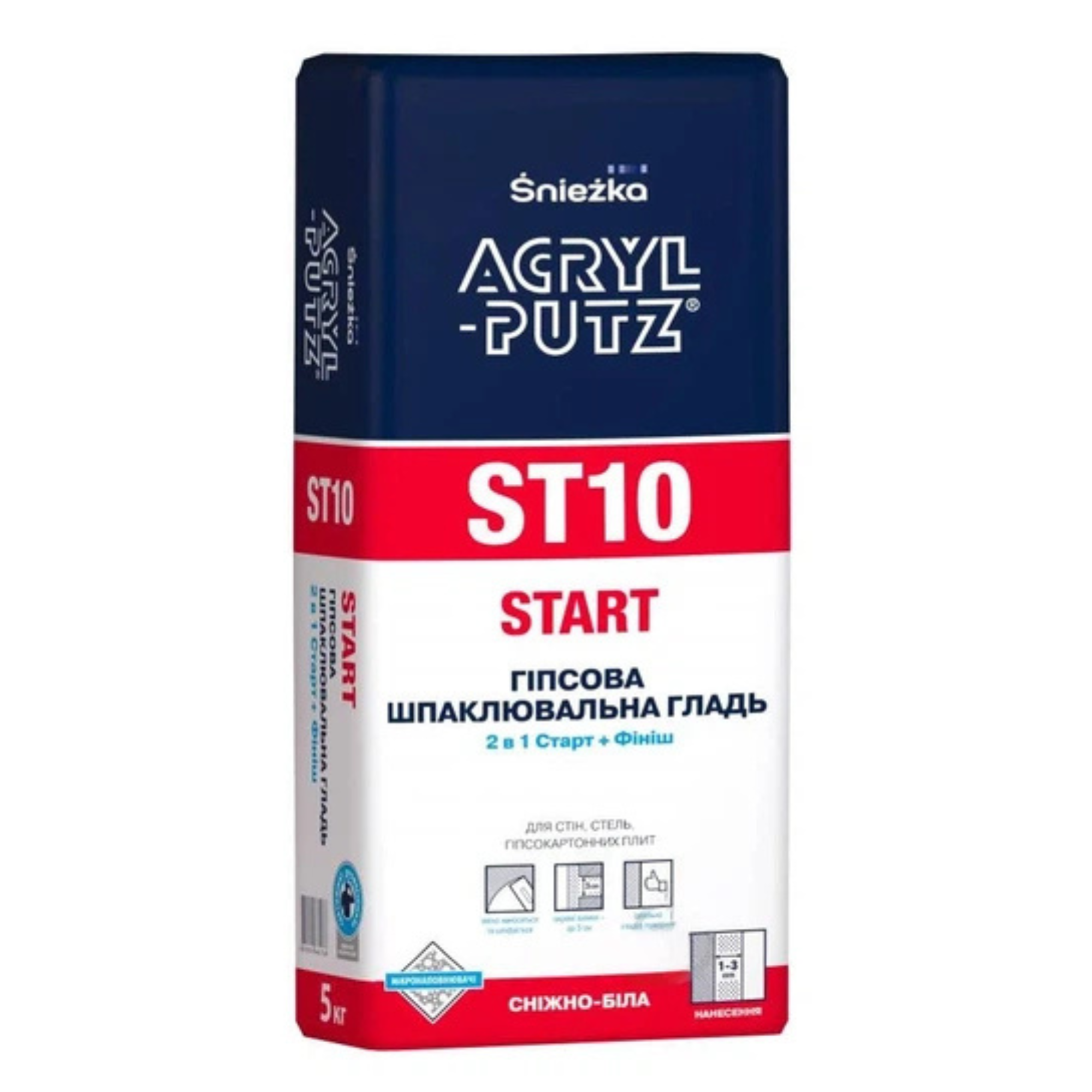 Sniezka Acryl-Putz ST-10 Start (2w1) (1-3мм) 20кг сніжно-біла гіпсова